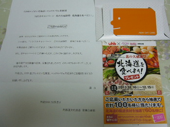 20131225 UHB×イオン北海道・マックスバリュ北海道 イオンギフトカード1,000円分.JPG