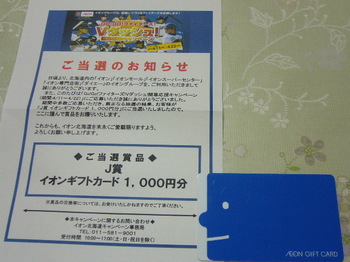 20140601 イオン北海道 イオンギフトカード1,000円分.JPG
